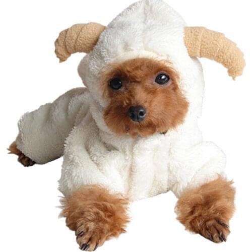 Gomaomi Lovely Sheep Dog Cosplay Clothes Fleece Warm Small Pet Coats Sweaters Hooded Puppy Halloween Cat Costume