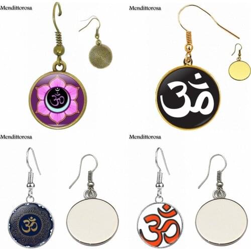 Henna Yoga For Unisex Vintage Antique Glass Cabochon Statement Bronze/Silver/Golden Clip Ear Hook Drop Earrings Jewelry