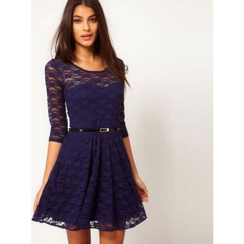 2016 Hot Women Fashion Lace Casual Dress Half Sleeve Elegant One-piece dress Woman With Belts 3817890