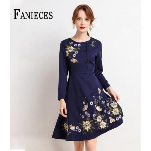 Patchwork Vintage Navy Print Women Mini Dresses Autumn New Arrival Temperamental Elegant Ladies Party Dress robe платье женское
