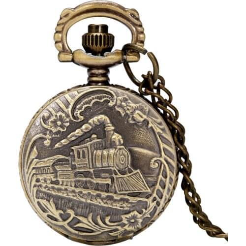 Little Small Size Retro Bronze 3D Locomotive Design Quartz Pocket Watch Pendant With Sweater Necklace Chain Training Watch Gifts