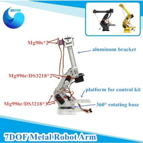 7 Dof Robot Arm Metal Manipullator Mechanical Arm Aluminum Structure for Arduino Robotic Education Robot Model DIY Learning Kit