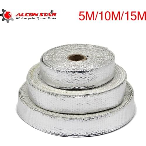 Alconstar- 5M/10M/15M Silver Motorcycle Exhaust Pipe Header Heat Wrap Roll Resistant Downpipe with Stainless Steel Ties for KTM