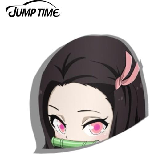 Jump Time 13cm x 11.7cm For Nezuko Peeker Demon Slayer Anime Car Stickers Vinyl Stickers Decorative Waifu Cartoon Car Wrap Decal