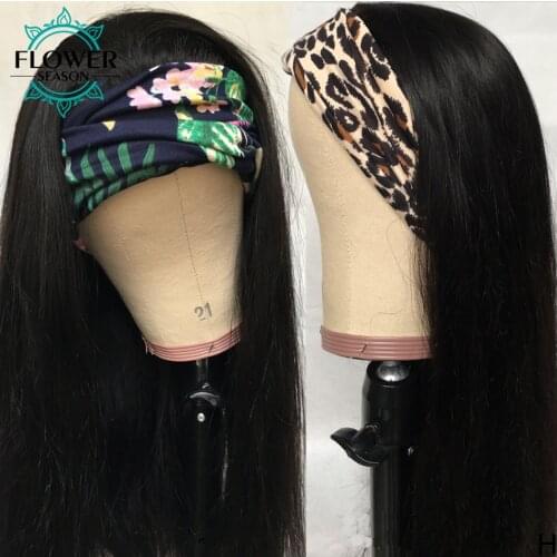 Straight Headband Wig Peruvian Human Scarf Wig 150% Glueless for Women Affordable Natural Straight Headband Wig Flowerseason