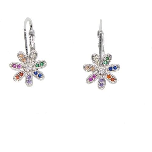 2020 New Arrived Summer Design Rainbow Flower Jewelry Gold Filled Multi Colourful Cz Trendy Women Ladies Dangle Earring For Girl