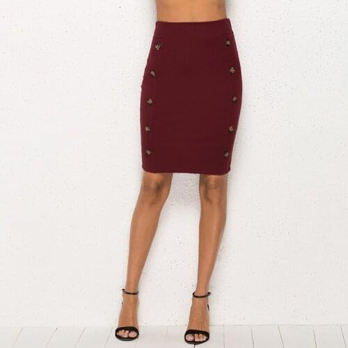 New Summer Sexy Women Skirts Double Breasted Button Fashion Solid Color Pencil Skirt High Waist Knee Length Skirts