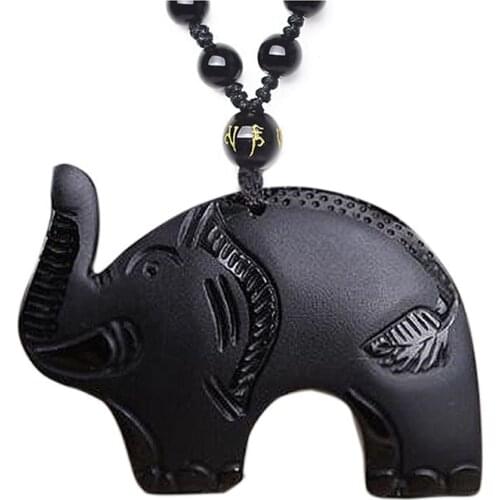 Obsidian Blessing Elephant Necklace Pendant Energy Stone Black Jade Jewelry Womens Jewelry Jade Jewelry