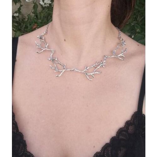 Antler Branches Necklace Witch Fantasy Forest Jewelry silver plated Gothic Statement Wedding Magic Wiccan Fashion gift women