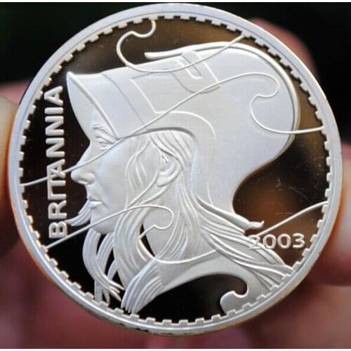 40mm Silver Plated 2003 Bretania Goddess Commemorative Medal Silver Coins Badge Collection Home Decoration
