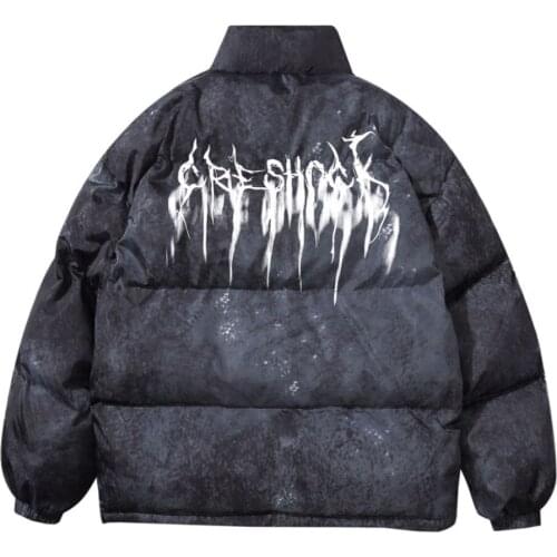 Graffiti Ink Tie Dye Print Cotton Padded Puffer Parka Jackets Parkas