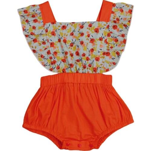 Baby Girls Summer Romper Floral Square Neck Sleeveless Backless Lace-Up Jumpsuit for Toddlers 0-24 Months