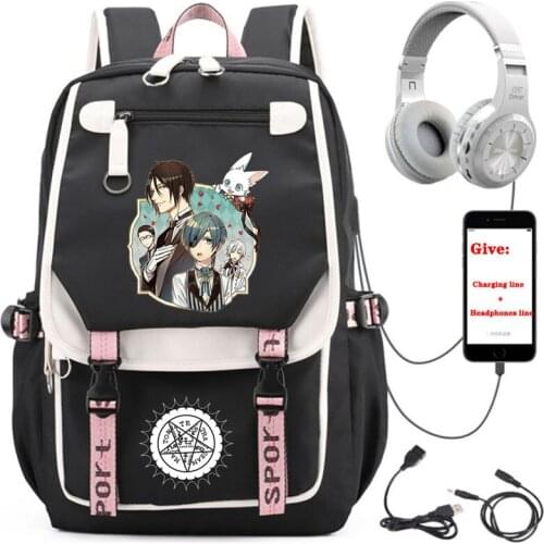 Anime Black Butler backpack student School book Bag Unisex Travel Backpack USB Charging teenagers Laptop packsack