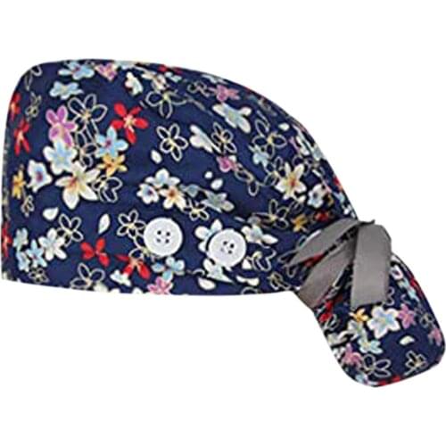 Unisex Long Hair Scrub Nurse Hat Floral Bouffant Sanitary Cap with Sweatband Cartoon Printing Nursing Caps Elastic Beauty Scrub