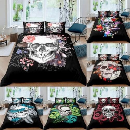 Dekbedovertrek 240x220 Skull Bedding Set Boys Teens 3D Halloween Duvet Cover Bedclothes 2/3pcs Home Luxury Housse De Couette