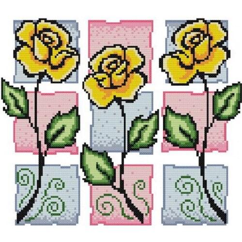 Cross stitch Handmade 14CT Counted Canvas DIY,Cross-stitch kits,Embroidery Three small flowers-yellow 32-29