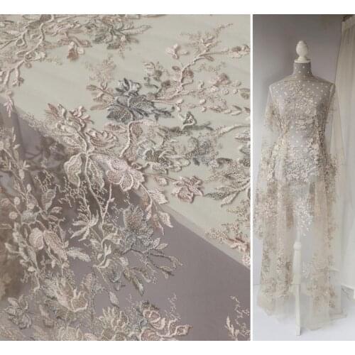 High quality new Gauze fabric Three dimensional embroidery of plant jacquard patchwork High end dress dress cheongsam DIY tissu