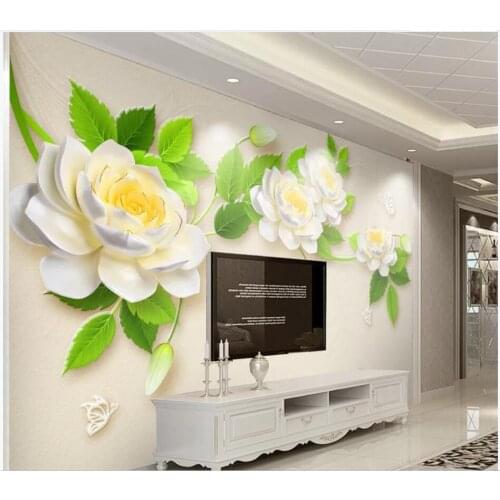 WDBH Custom photo 3d wallpaper White flowers high-grade embossed modern minimalist jewelry background 3d wall murals wallpaper