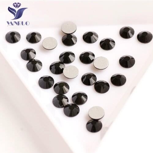 YANRUO 2028NoHF All Sizes Jet Non Hotfix Flatback Glass Stones Crystal Glue On Black Rhinestones Strass For Nail Art