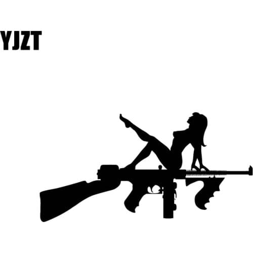 YJZT 6.9*13.4CM Fashion Hot Sexy Girl Gun Vinyl Decal Car Sticker Black/Silver C20-0023