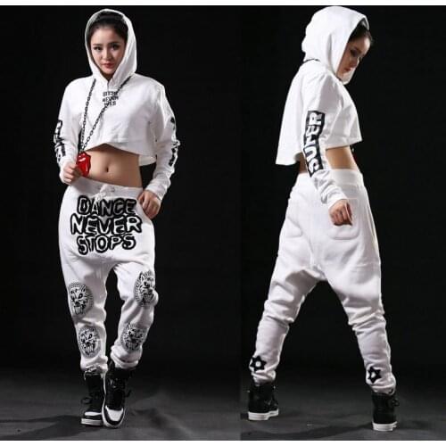 Ladies Short Hoodies Blouse Leopard Print Hip Hop Harem Pants Women Jazz Dance Costumes Hip Hop Stage Festival Outfit XS2343