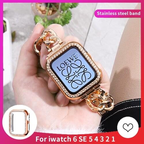 Women Metal Bracelet Strap+Case for Apple Watch Se 654 Band Series 42mm 44mm Stainless Steel Watchband for iWatch 3/21 38mm 40mm