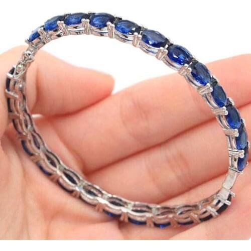 64x5mm Hot Sell Tanzanite SheCrown Gift For Womans Silver Bangle Bracelet 7.5inch