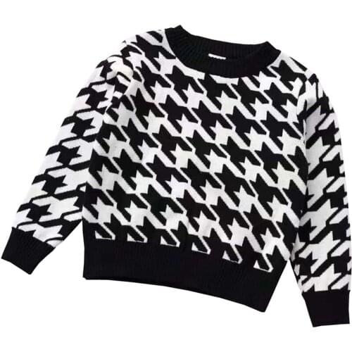 2021 2-8Y Kids Baby Girls Boys Sweater Winter Fall Plaid Print Round Neck Long Sleeve Knitted Top Pullover Fashion Outwear