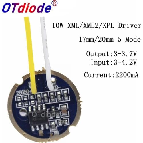 1PCS 10PCS cree xml led XPL xml2 led T6 U2 driver 17mm 20mm 3-4.2V 2.2A 5-Mode LED Driver for CREE XM-L LED Emitter