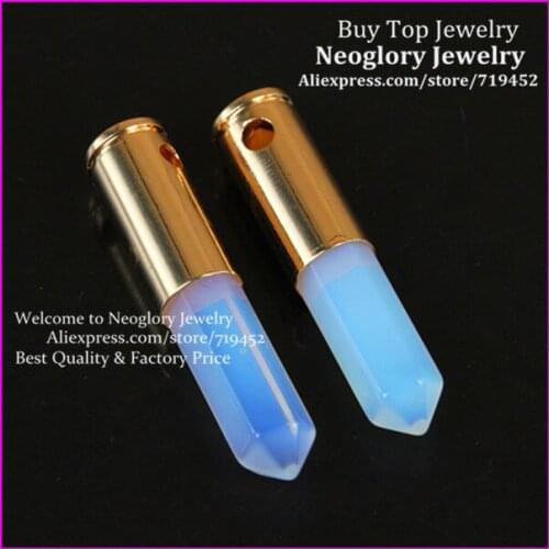 10pcs Nature Opal Opalite Gems Stone Point Bullet Pendant Hexagon Drusy Quartz Druzy Pendant metal Color Casing Pendant