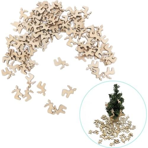 100pcs Christmas Wooden Ornaments Wood Slices Decorations Hanging Embellishments DIY Xmas Ornament Crafts Tree Hanging Decor