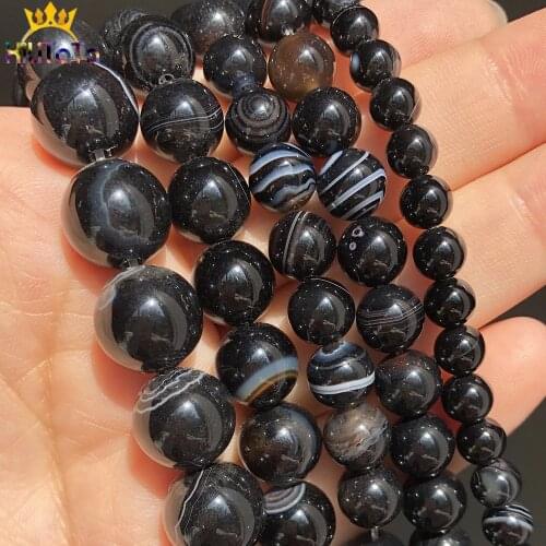 4 6 8 10 12mm Black Striped Agates Onyx Beads Roound Loose Spacer Beads For Jewelry DIY Making Bracelet Charms Accessories 15