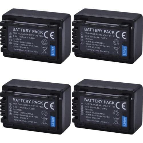 4pc 1950mAH VW-VBT190 VW VBT190 Rechargeable Battery for Panasonic VW-VBT380 VW VBT380 HC-V110 V130 V160 V180 V201 V210 V230