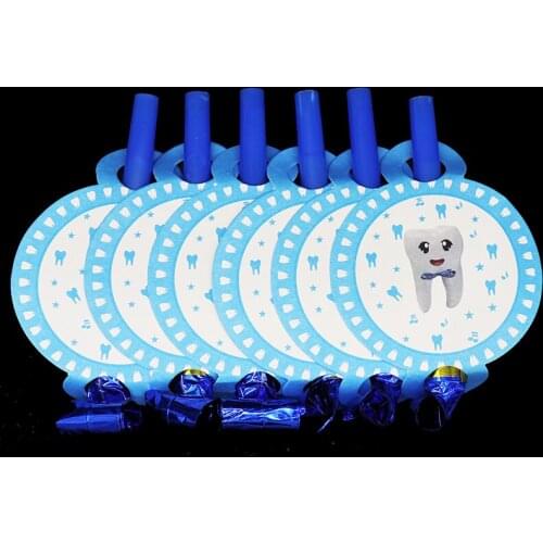 6pcs/lot Teeth theme blowouts boys birthday party decorations blue teeth blowouts baby shower decorations party supplies