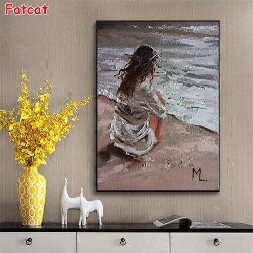 5d diy diamond painting Abstract art, girl by the beach diamond painting cross stitch embroidery diamond Home Wall Decor PP1818
