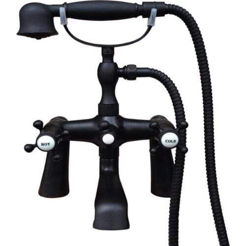 Black Oil Rubbed Brass Double Cross Handles Wall Mounted Claw Foot Bathroom Tub Faucet Mixer Tap With Handshower mtf503