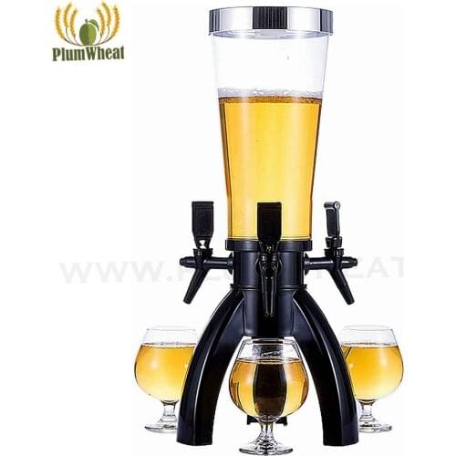 PlumWheat 3L Beer Tower Dispenser with 3 Taps and Ice Tube for Party KTV Barbecue Restaurant BT62