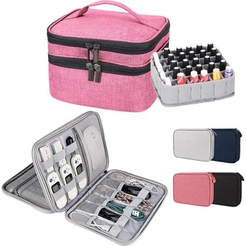 Double Layer Nail Polish Storage Bag Cosmetic Essential Oil Perfume Bag Data Cable U Disks Charger Travel Accessory Digital Bag