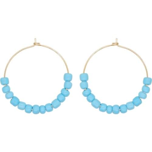 Go2Boho Light Blue Beaded Ear Ring Gold Color Stainless Steel Round Hoops Earrings For Women Glass Beads Simple Earring Jewelry