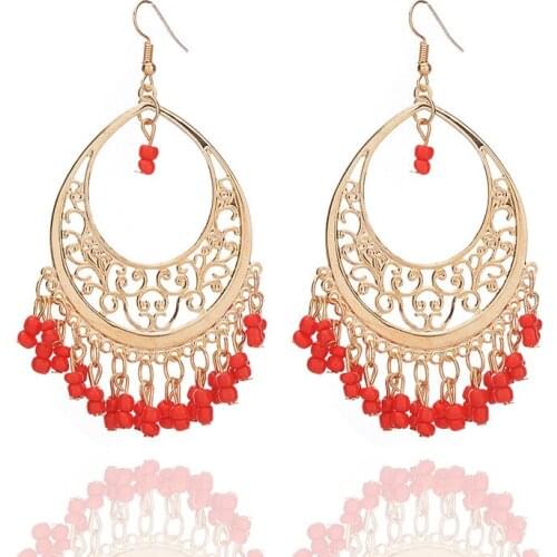 HC Trendy Big Drop Statement Earrings Fashion Women Vintage Jewelry Multi Color Beads Bohemia Earrings Ethnic Hollowed Earring F