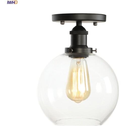 IWHD Industrial Decor Vintage Ceiling Lamp Kitchen Porch Living Room Plafonnier Glass Ball Ceiling Lights Luminaria De Techo LED