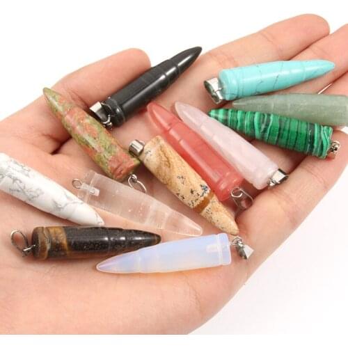 New Natural Stone Pendant Bullet-shaped Pendant Necklace For DIY Jewelry Necklace Best Birthday Gift Size 43mm