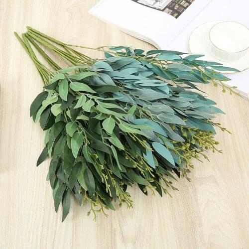Wedding Party Decoration Salix Leaf Silk Willow Leaf Artificial plant 5 forks leafs