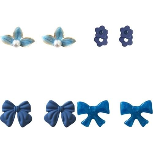 Girls Pearls Cute Simple Clip on Earrings Flowers Blue Beautiful Korean Earrings