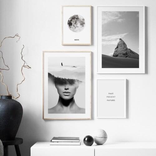 Moon High Mountain Abstract Fashion Girl Nordic Posters And Prints Wall Art Canvas Painting Wall Pictures For Living Room Decor