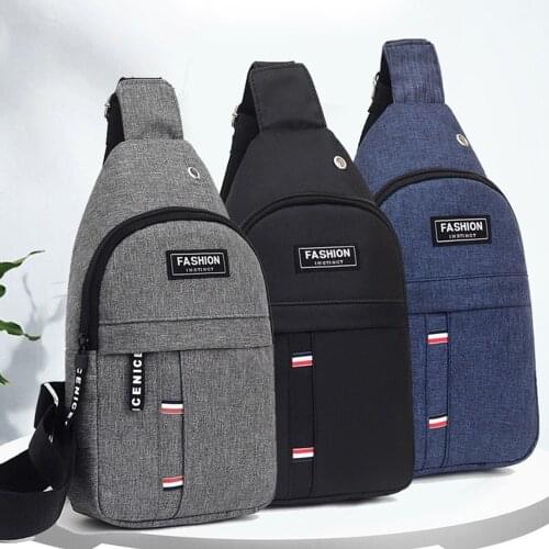 Men Chest Crossbody Bag Outdoor Sports Oxford Small Black Bag Messenger Bag Shoulder Plaid Chest Bag with Headphone Hole
