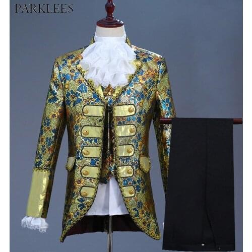 Male Classic Five-piece Suit Set Europe Vintage Drama Dress Suit Men Gothic Drama Prom Singer Stage Middle Ages Costume Homme