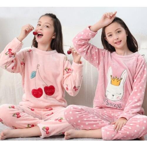 New Flannel Teenages Girls Pajama Sets Kids Pajamas Winter Boys Sleepwear Home Clothes Animal Coral Fleece Childrens Pyjamas