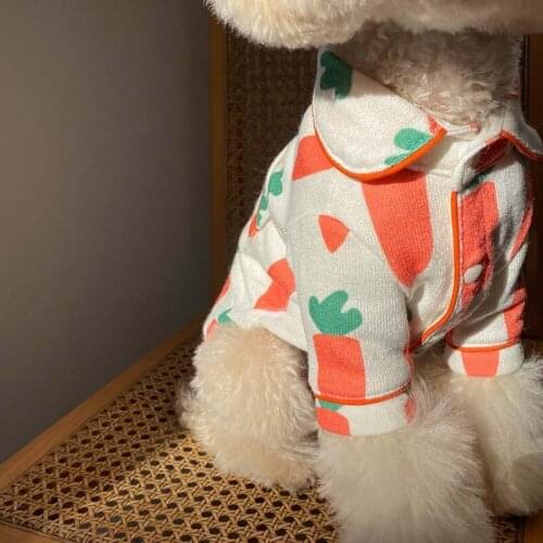 INS new Korean spring cute carrot pajamas suit dog home service pet clothes hat suit small dog clothes