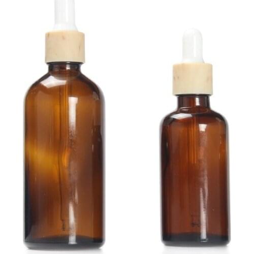 Clear Amber Glass Essential Oil Vial 50ml100ml Plastic Wood Lid Empty Cosmetic Container Dropper Refillable Bottle 15pcs/Lot